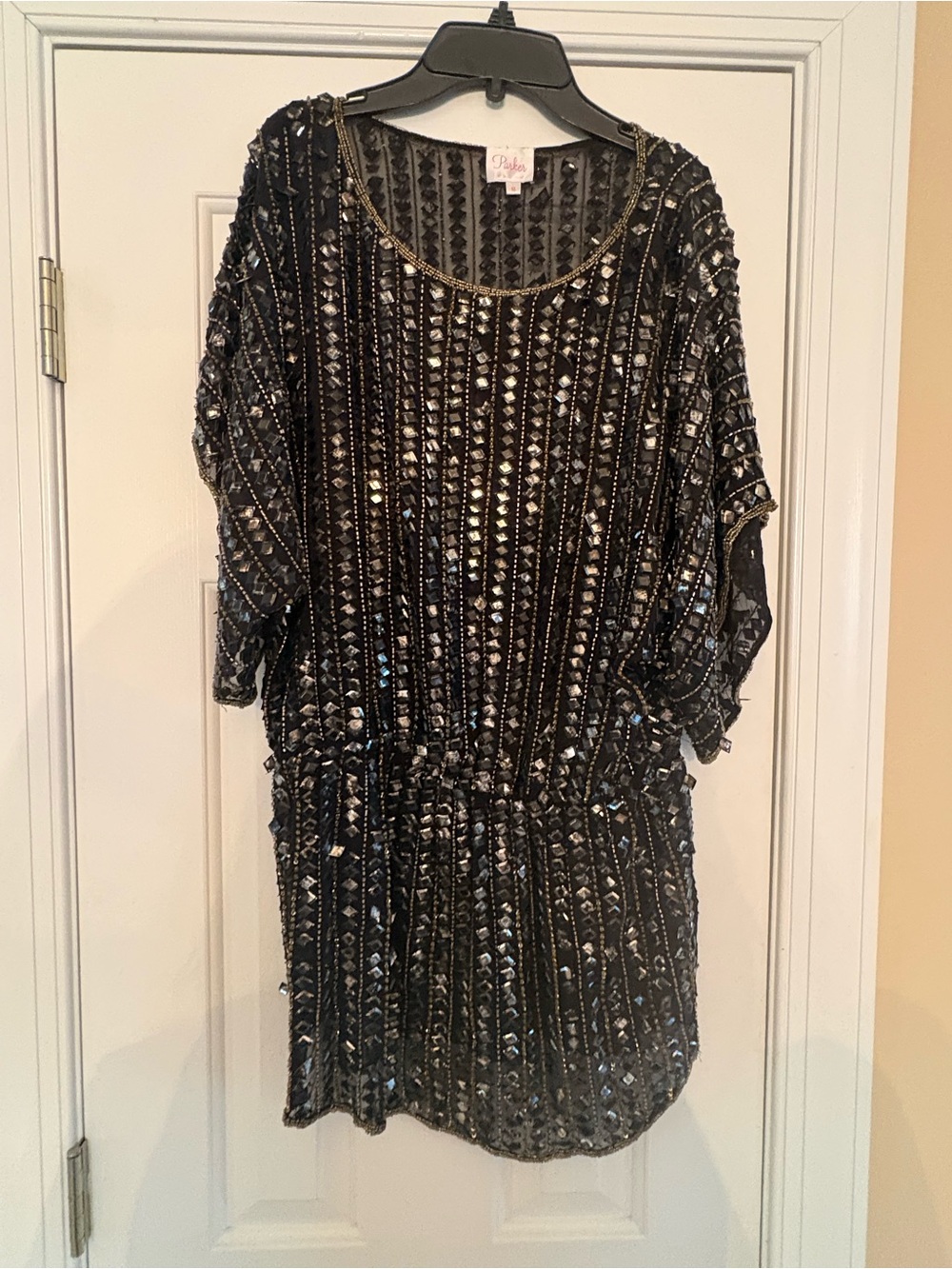 Parker Black Sequin Embellished Short Dress Top